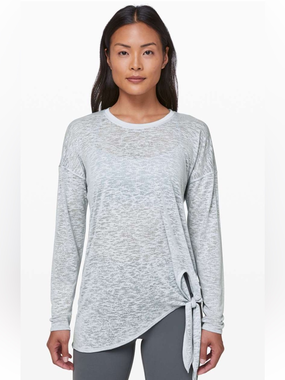 Lululemon Tie Your Practice Long Sleeve Silver Fox Gray Top Sz 6 Yoga